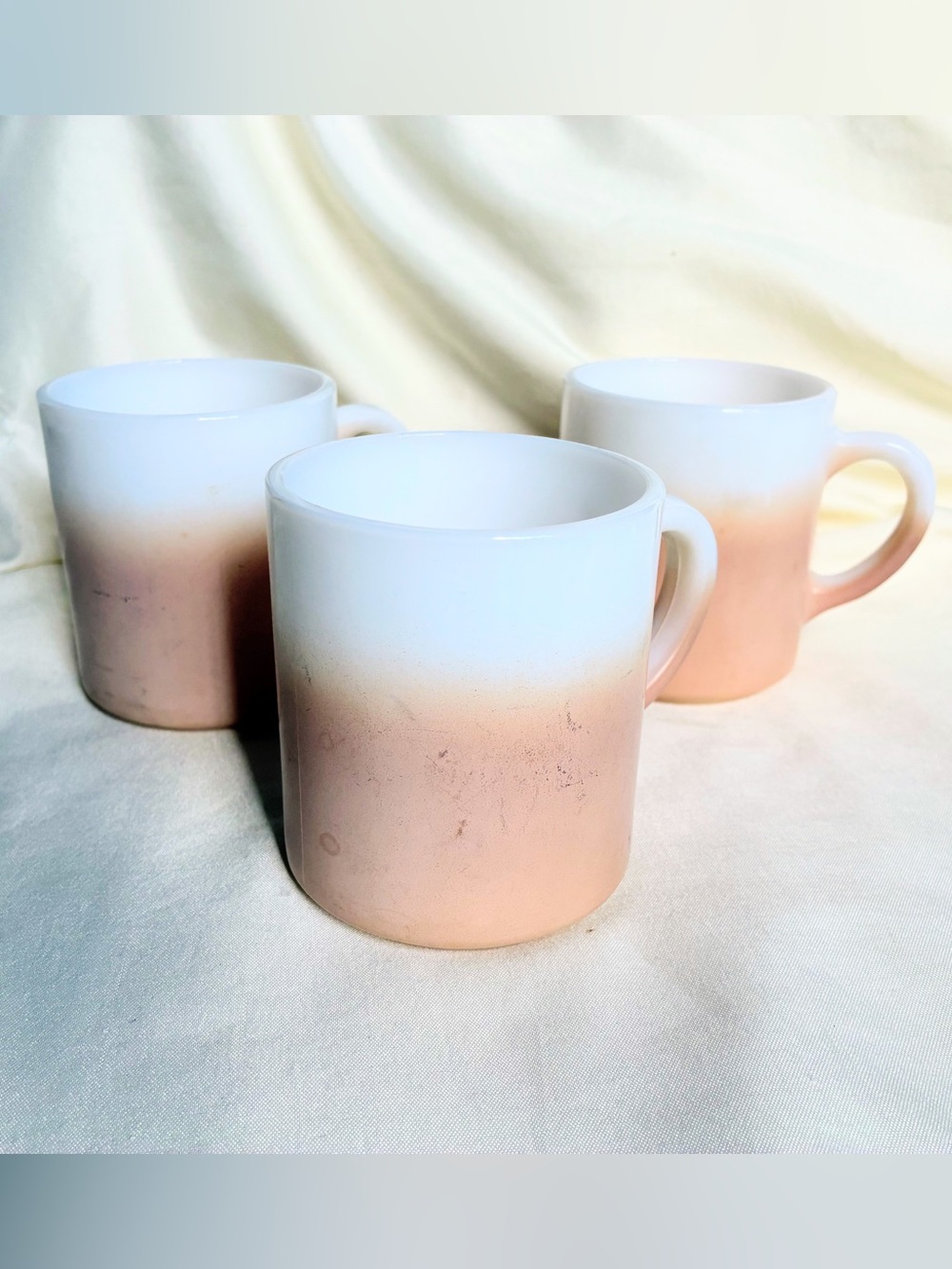 3 Vintage Hazel Atlas Coffee Tea Cup Mug Ombre Brown & White Milk Glass